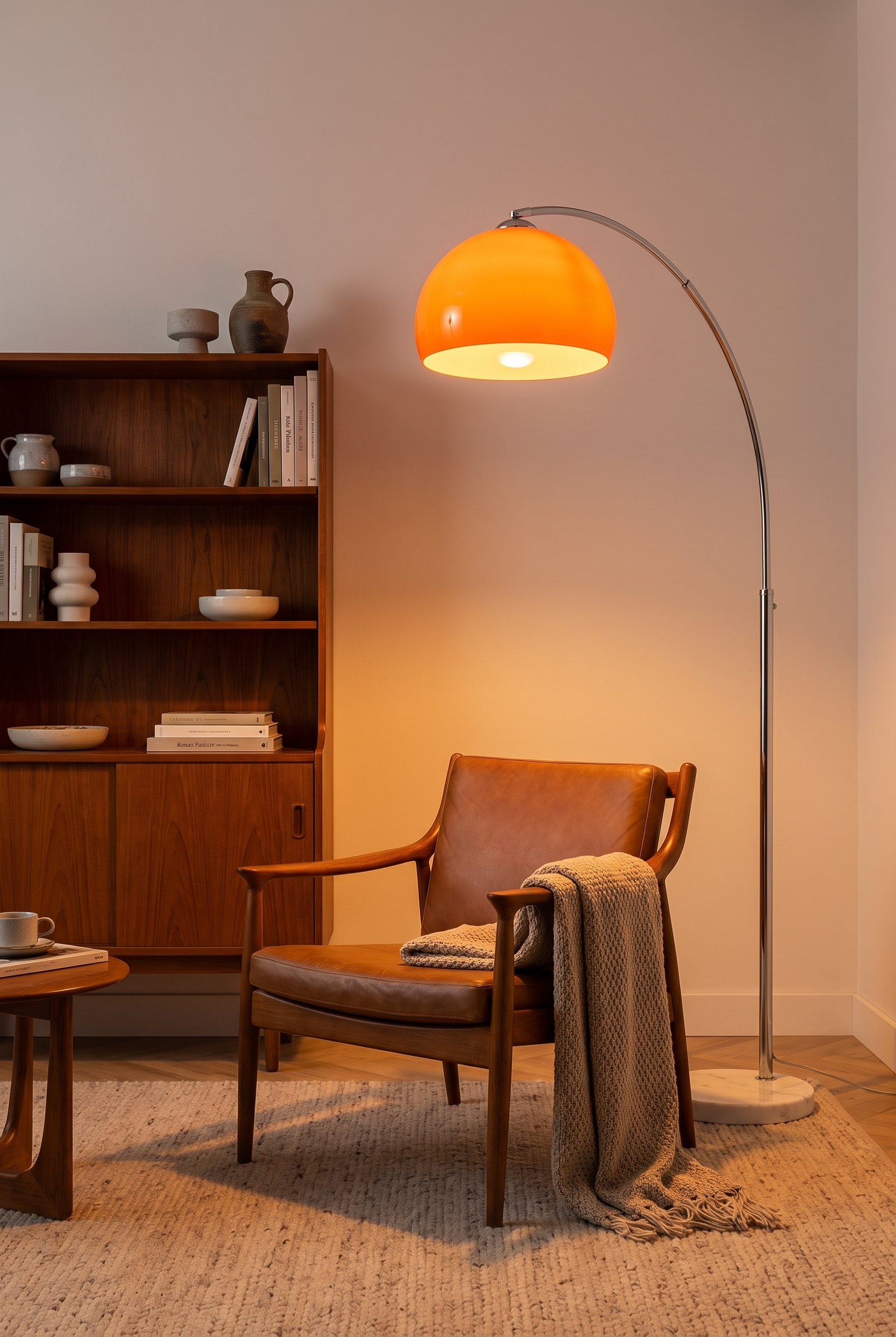 AureliaGlow Arc Floor Lamp with Orange Acrylic Shade – material and design detail