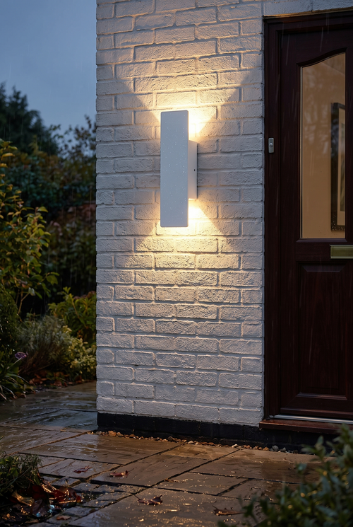 AluminaGlow Outdoor Wall Lantern – lifestyle view in a styled setting