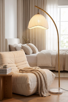BambooGlow Coastal Floor Lamp with Fabric Shade – lifestyle view in a styled setting