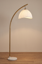 BambooGlow Coastal Floor Lamp with Fabric Shade – in-use room view