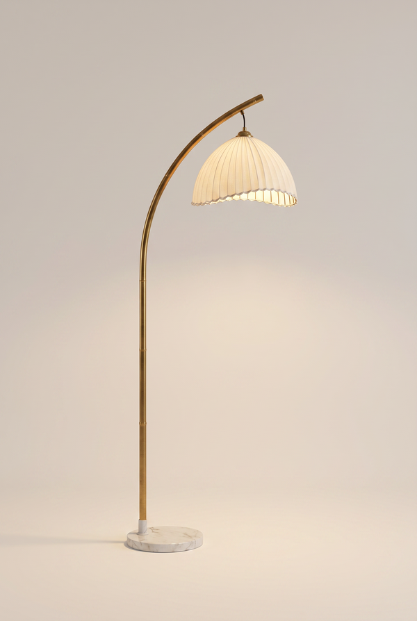 BambooGlow Coastal Floor Lamp with Fabric Shade – front product view