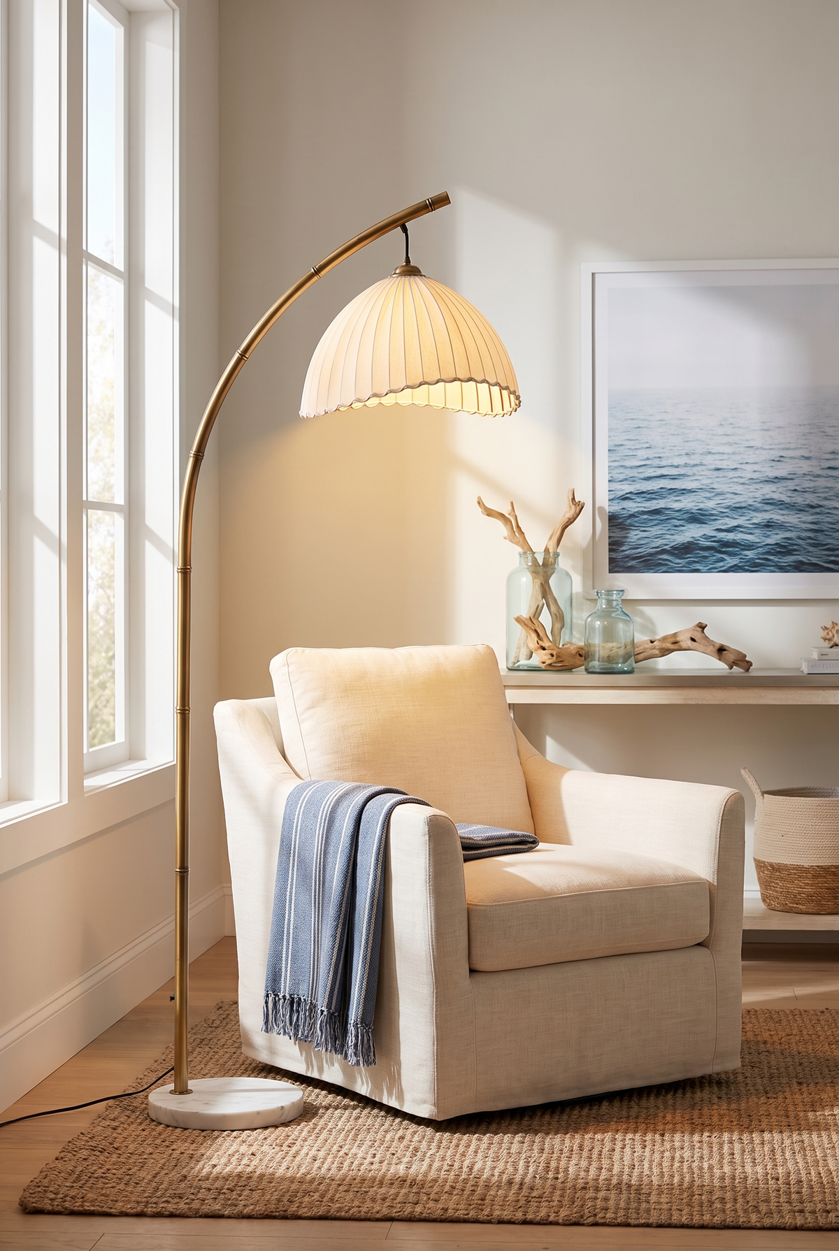 BambooGlow Coastal Floor Lamp with Fabric Shade – material and design detail