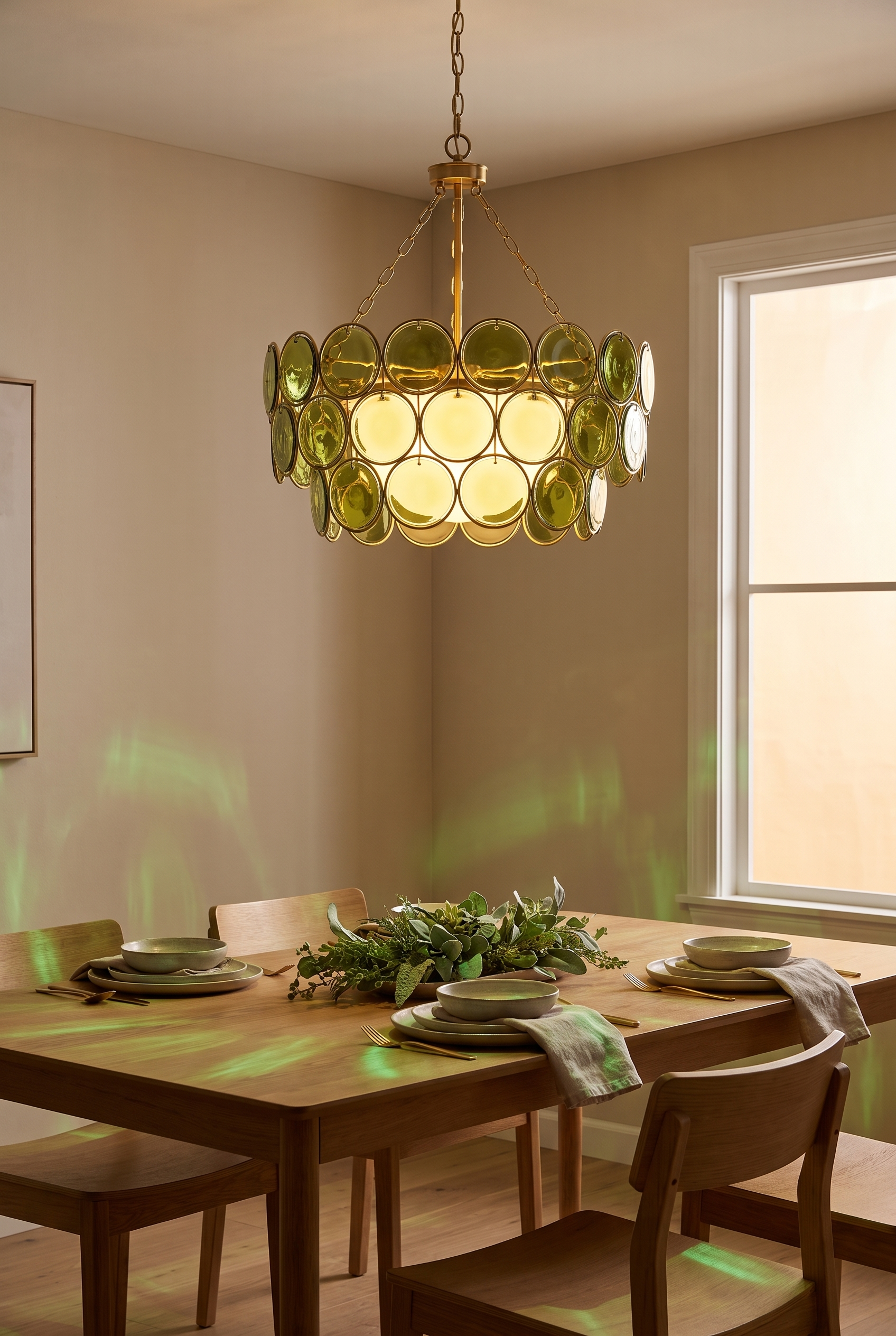 YarraGlass Coloured Glass Chandelier – in-use room view
