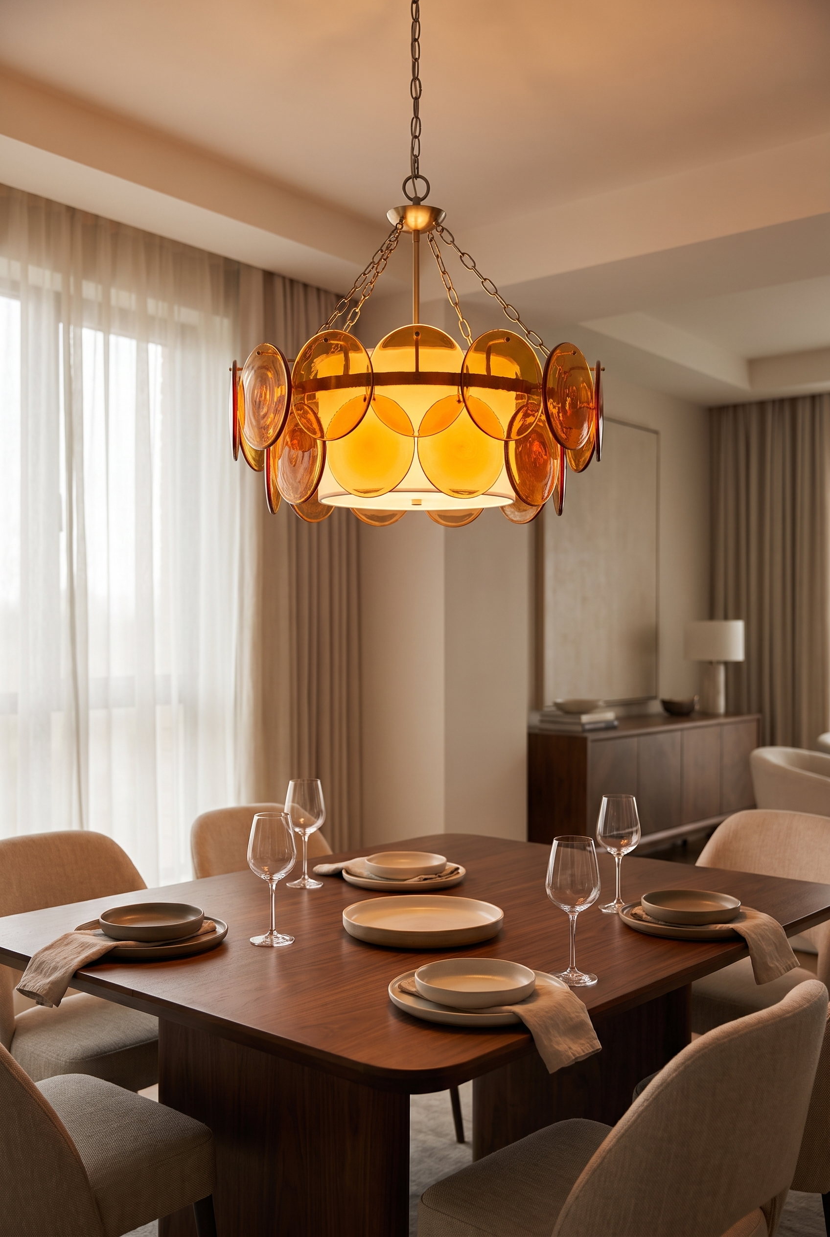 YarraGlass Coloured Glass Chandelier – lifestyle view in a styled setting