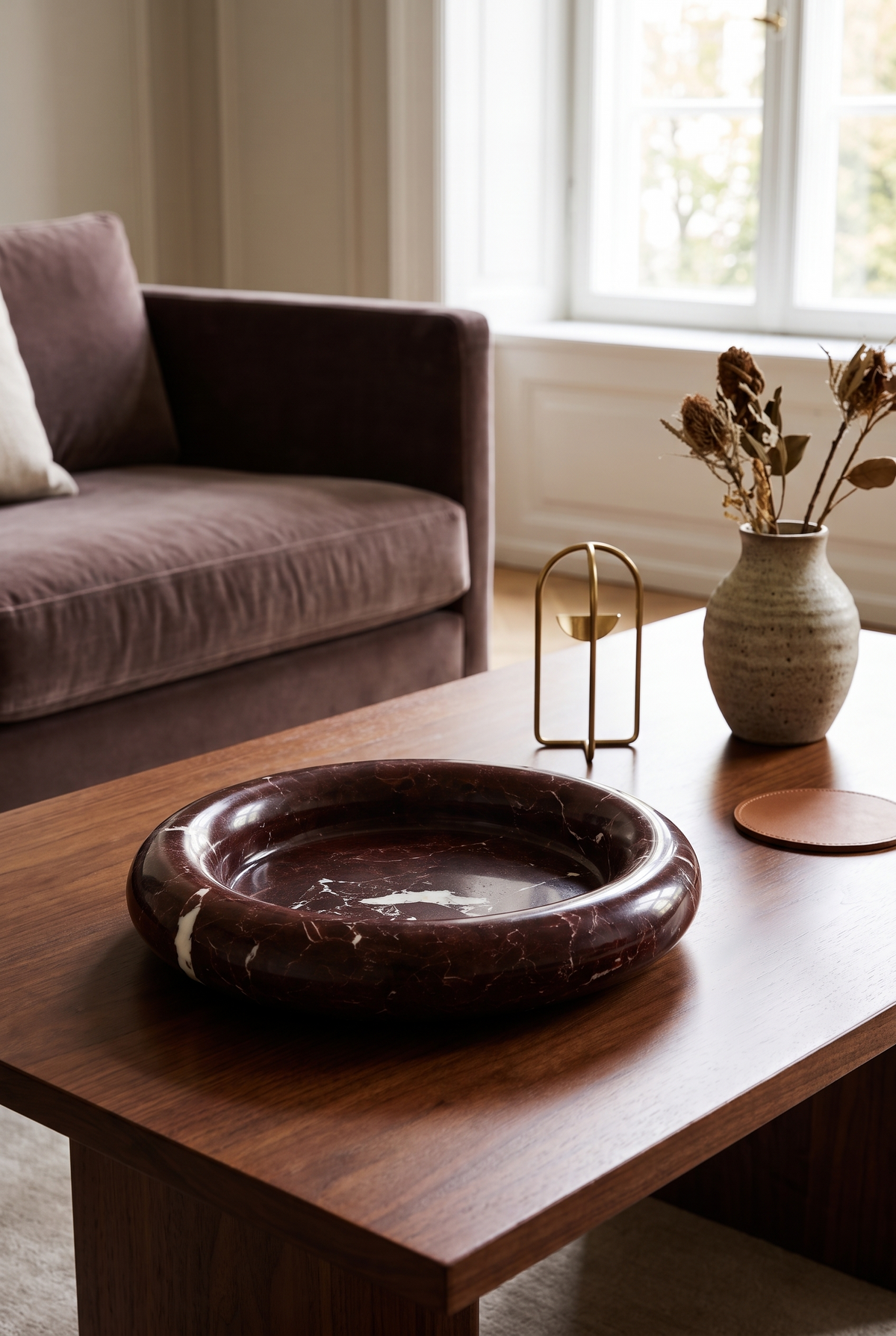 MarbleAura Dark Marble Serving Tray – lifestyle view in a styled setting