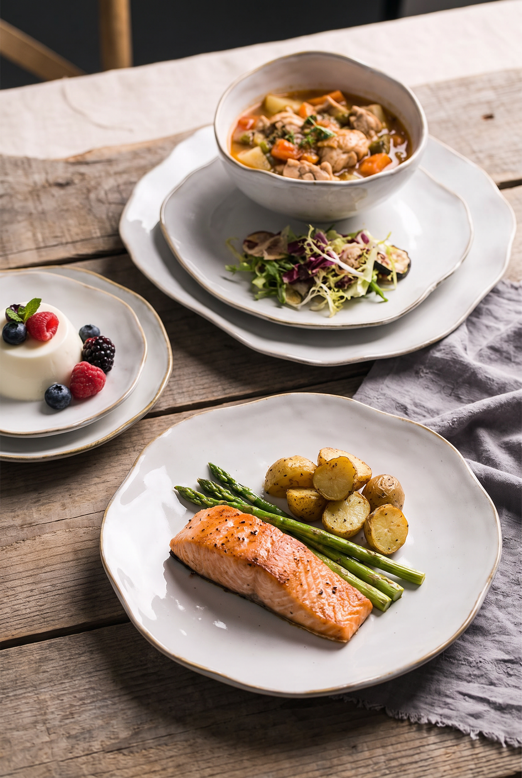 Ceramica White and Gold Dinnerware Set – lifestyle view in a styled setting