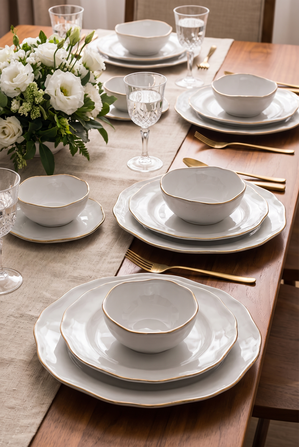 Ceramica White and Gold Dinnerware Set – material and design detail
