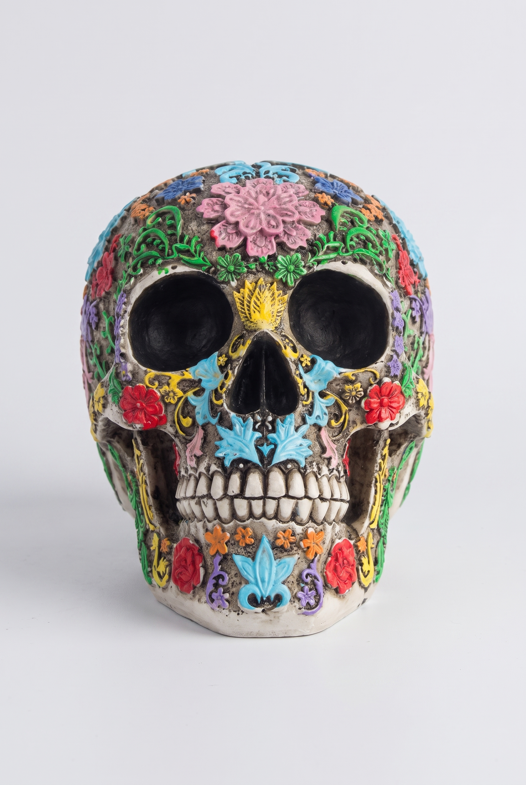 AztecSpirit Hand-Painted Skull Statue – front product view