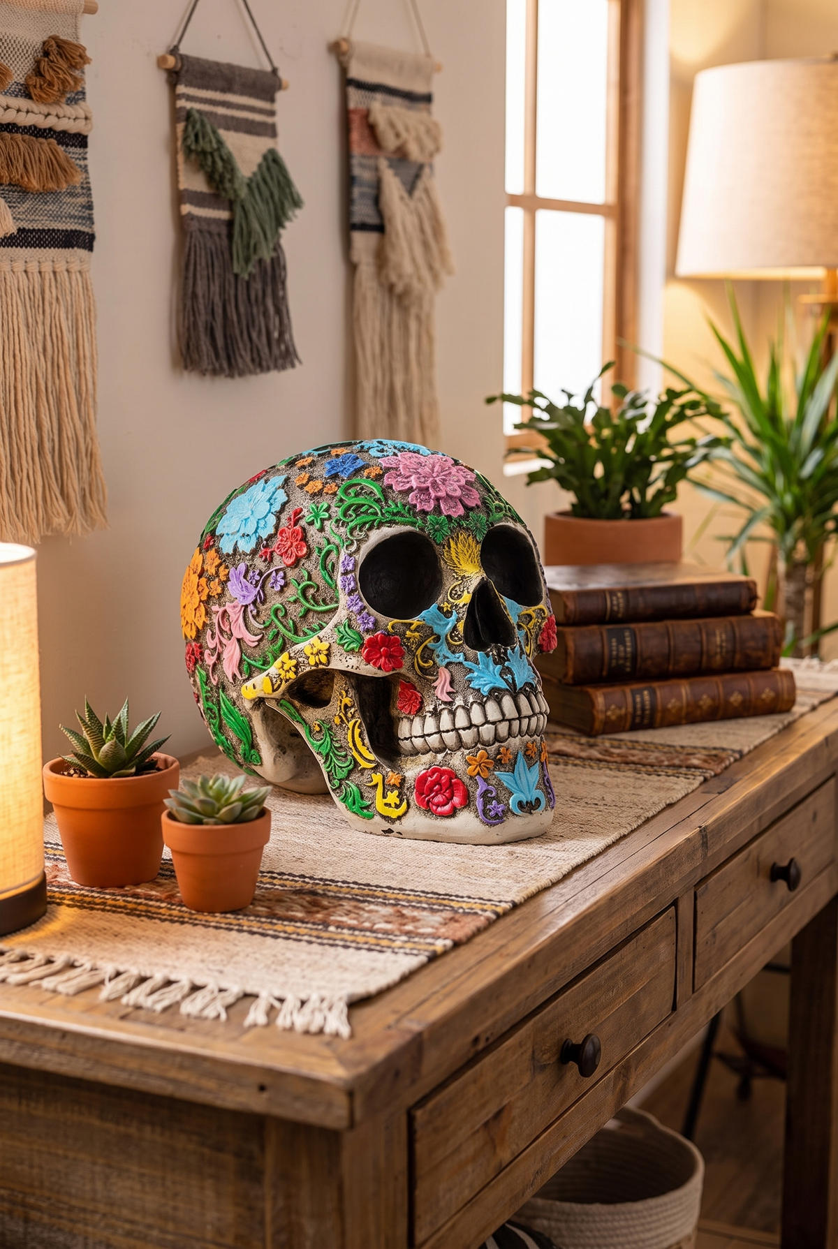 AztecSpirit Hand-Painted Skull Statue – material and design detail