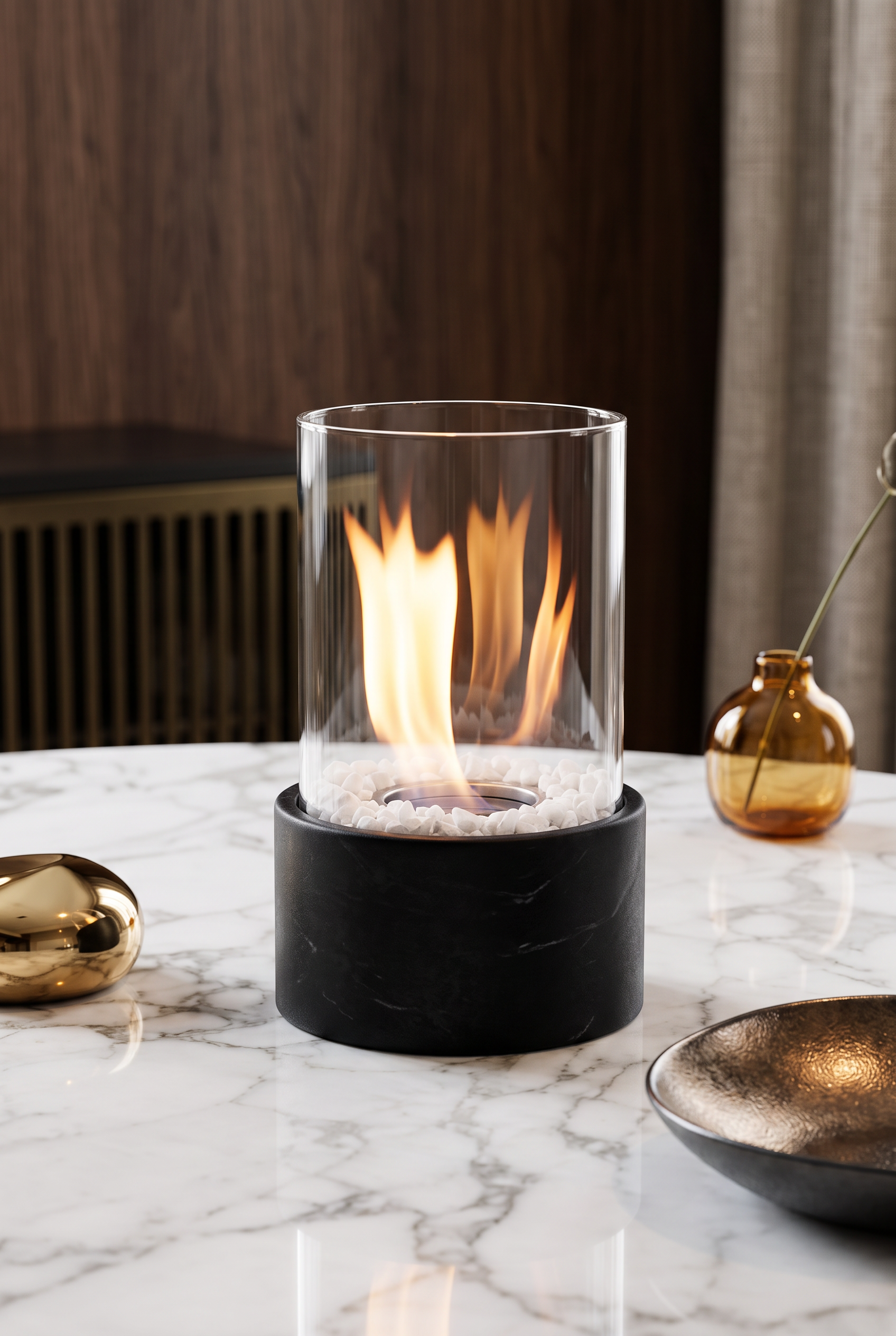 ElysianFlame Marble Tabletop Fire Pit – lifestyle view in a styled setting
