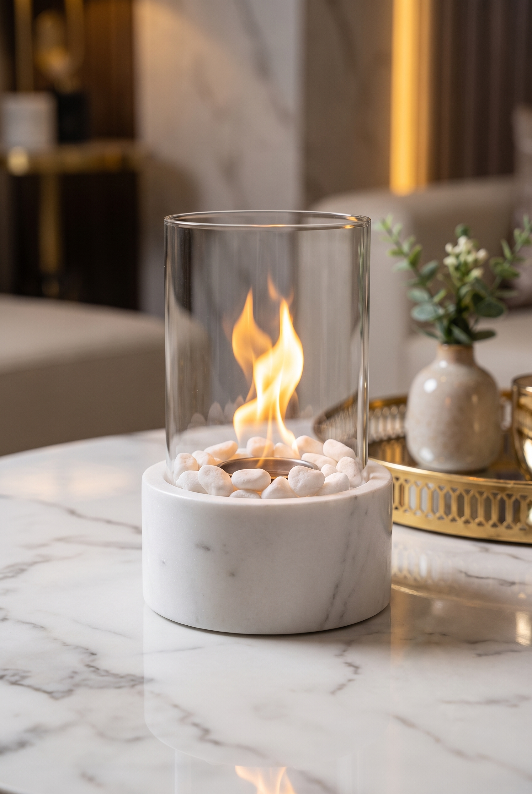 ElysianFlame Marble Tabletop Fire Pit – material and design detail