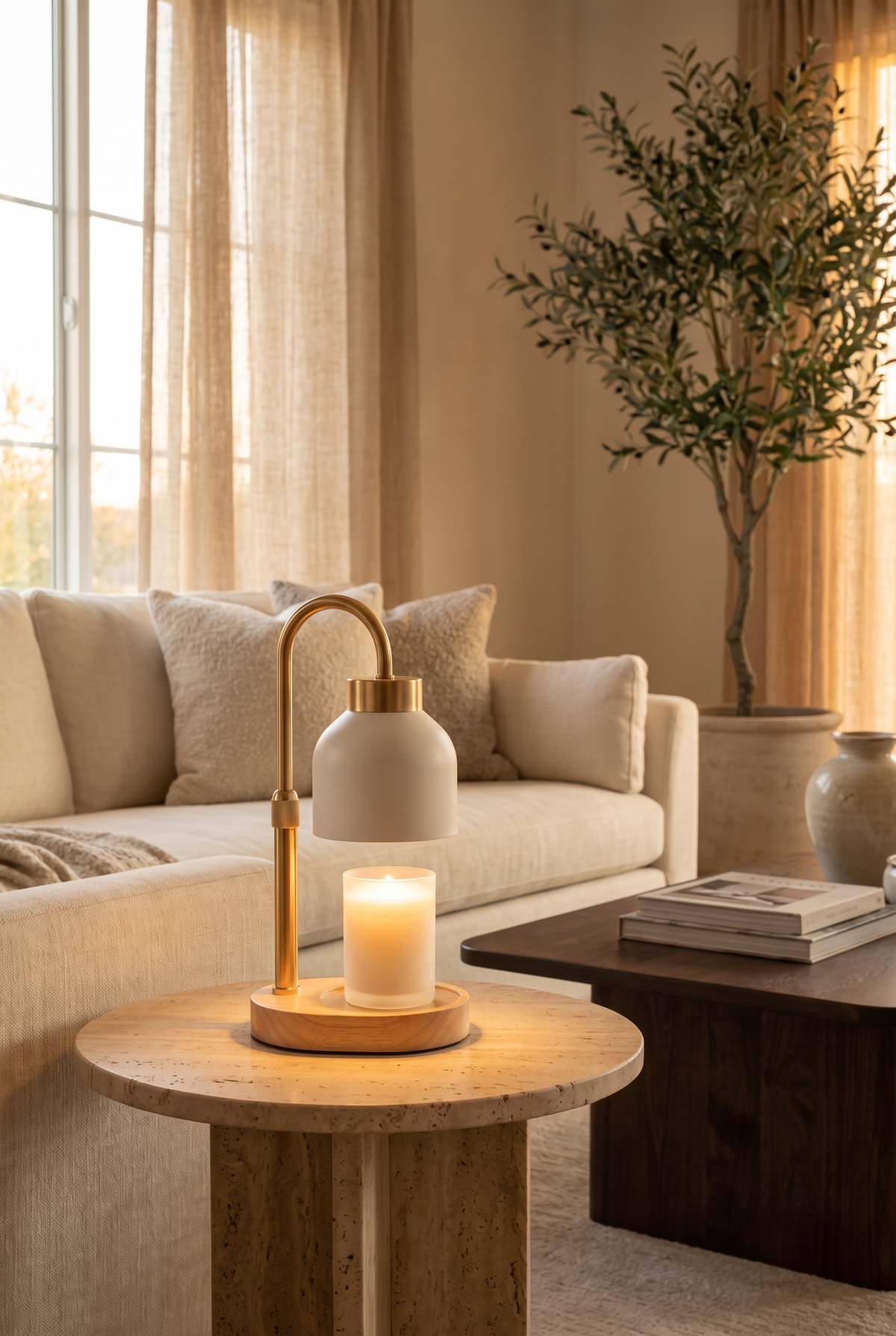 LumosCandle Adjustable Candle Warmer Lamp – lifestyle view in a styled setting