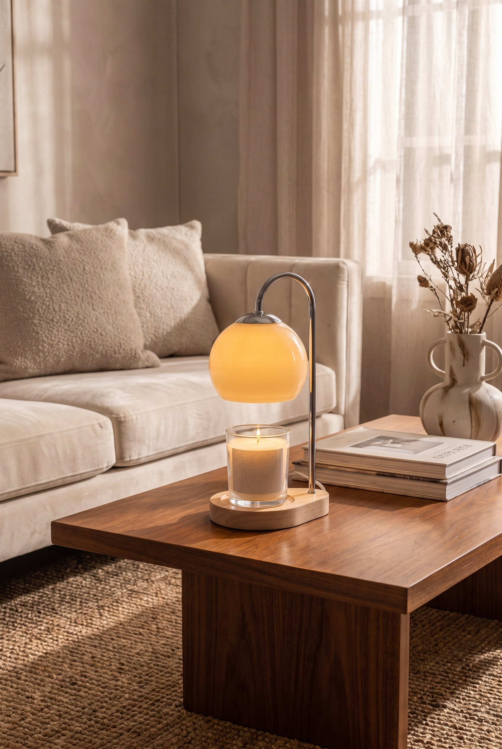 WealdGlow Candle Warmer Lamp with Timer – lifestyle view in a styled setting