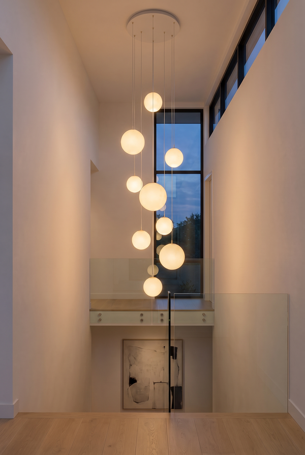 OpalineGlow Glass Globe Chandelier – front product view
