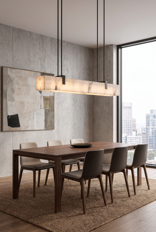 AlvaraStone Faux Marble Pendant Light – lifestyle view in a styled setting