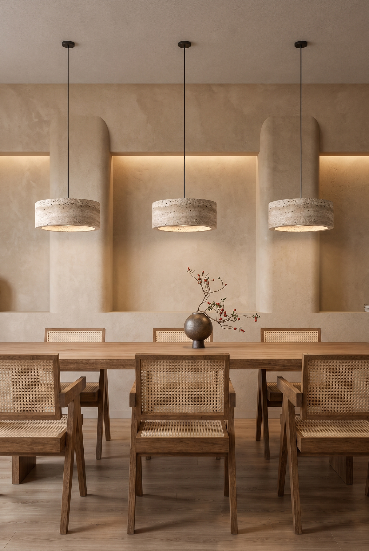 TravertineGlow Kitchen Pendant Light – in-use room view