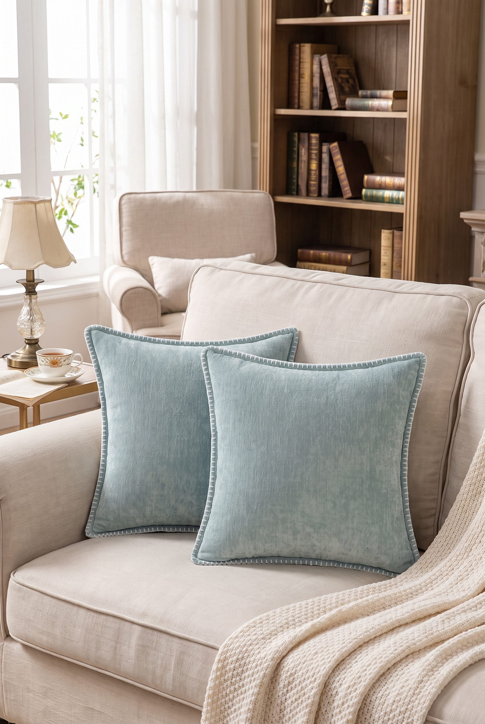 VelvetNest Chenille Throw Cushion – in-use room view