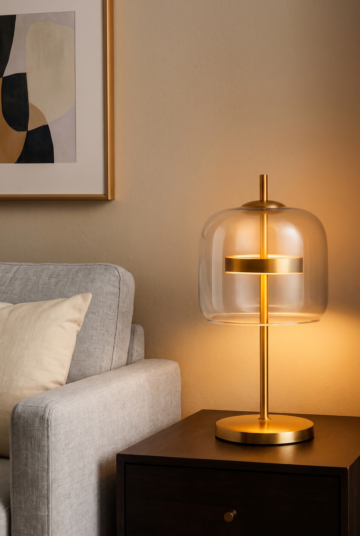 AuraGlass Stained Glass Table Lamp – lifestyle view in a styled setting