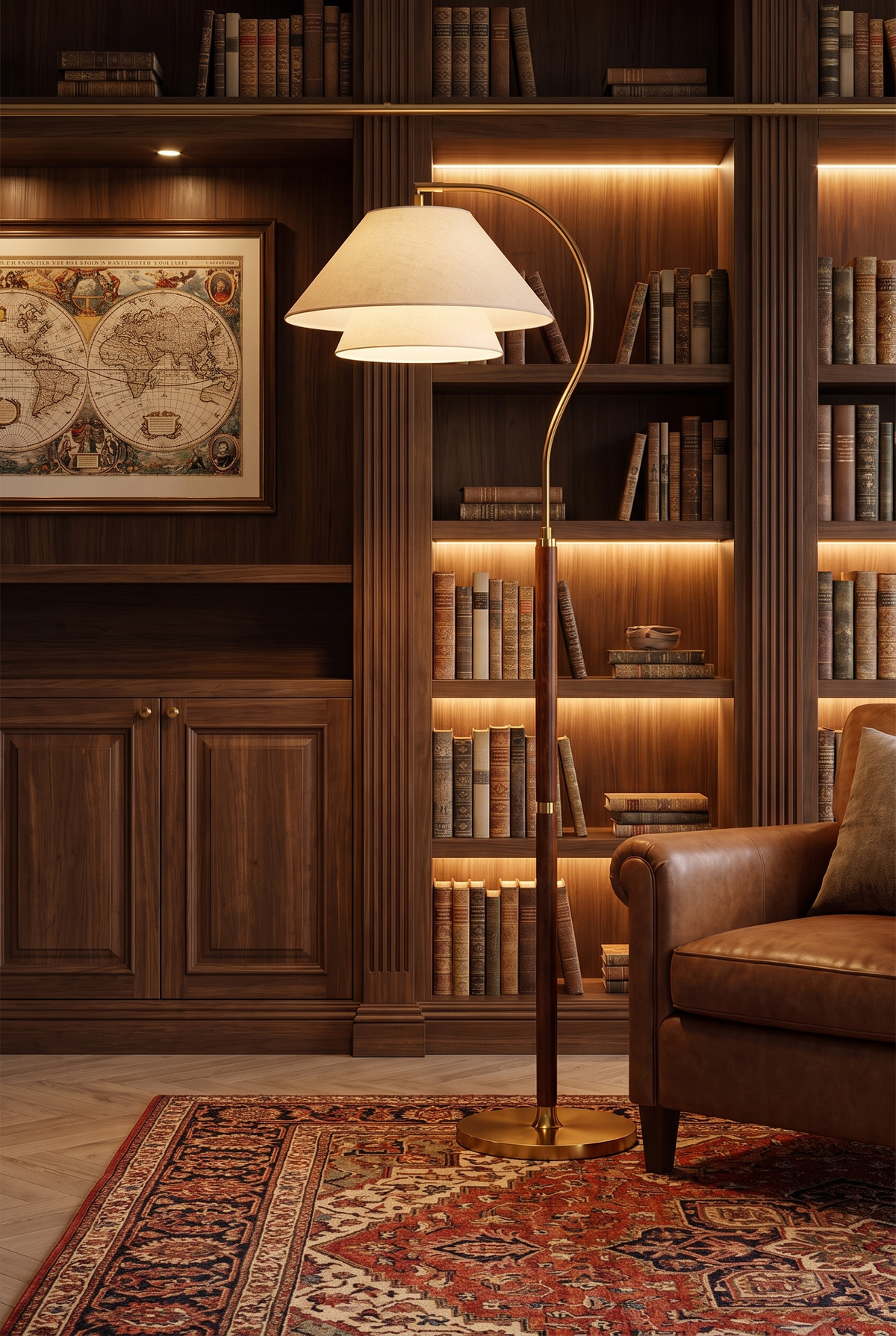 Nocturna Adjustable Arc Floor Lamp – in-use room view
