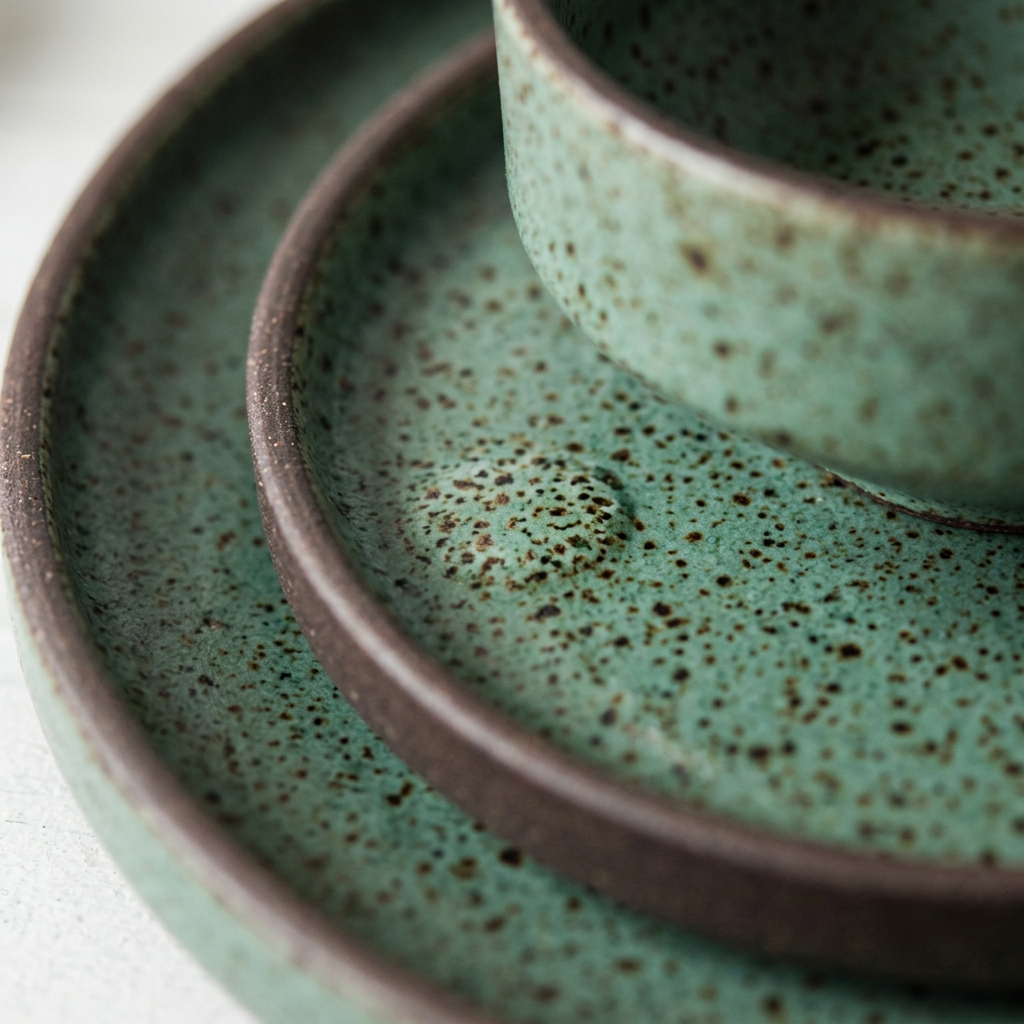 Ceramica Green Speckled Stoneware Dinnerware Set - glaze texture close-up