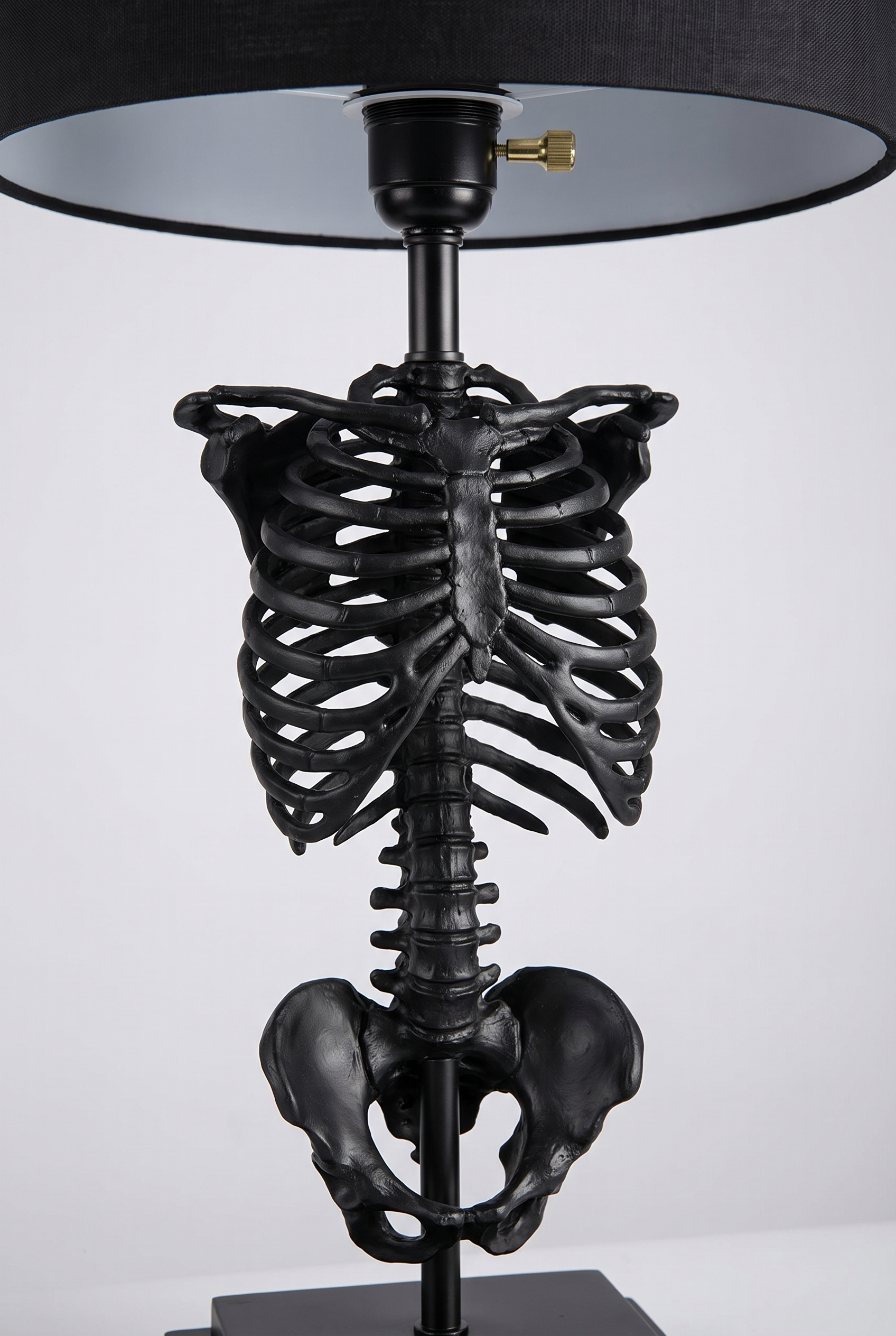 NecroLuxe Gothic Skeleton Table Lamp - close-up of sculpted resin skeleton detail
